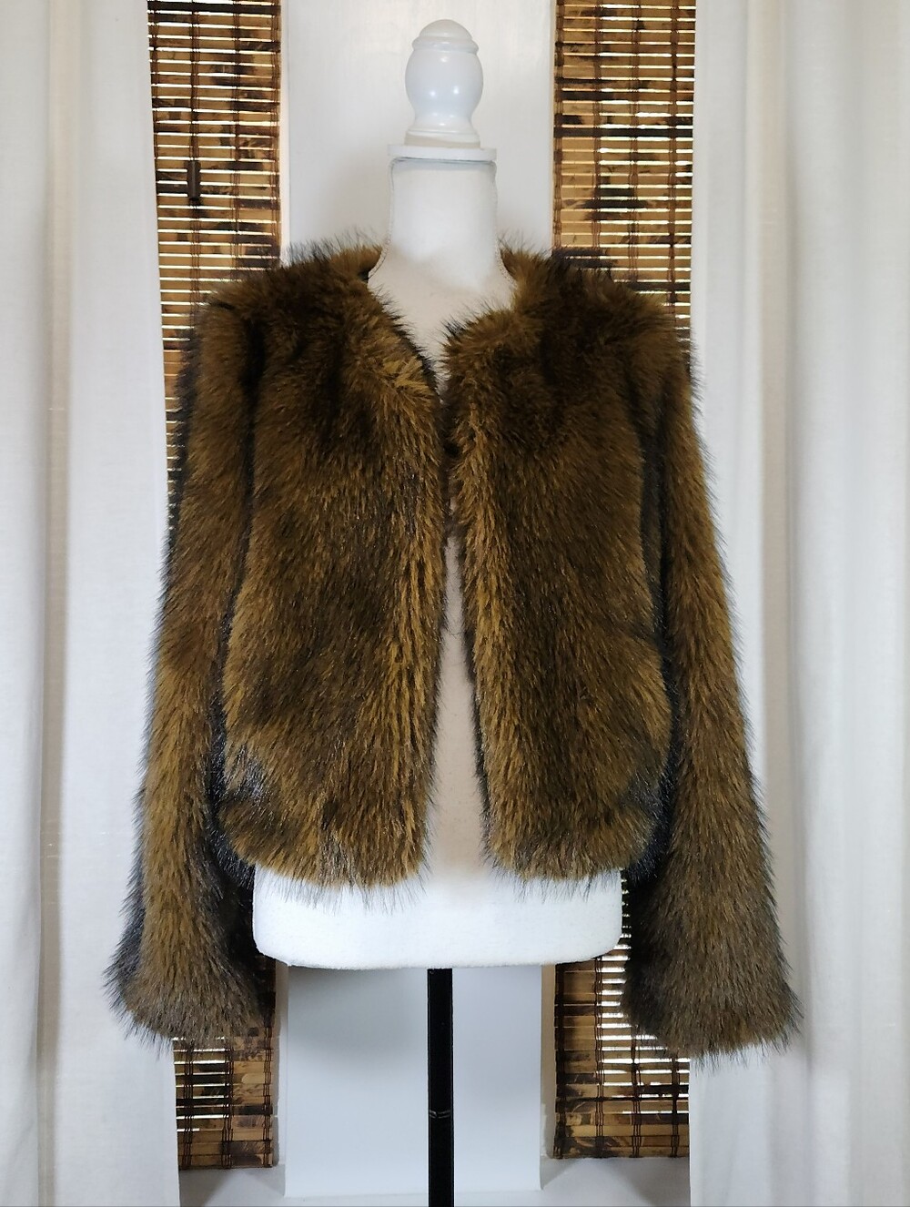 Faux Fur Jacket in Brown - Women's Short Coat